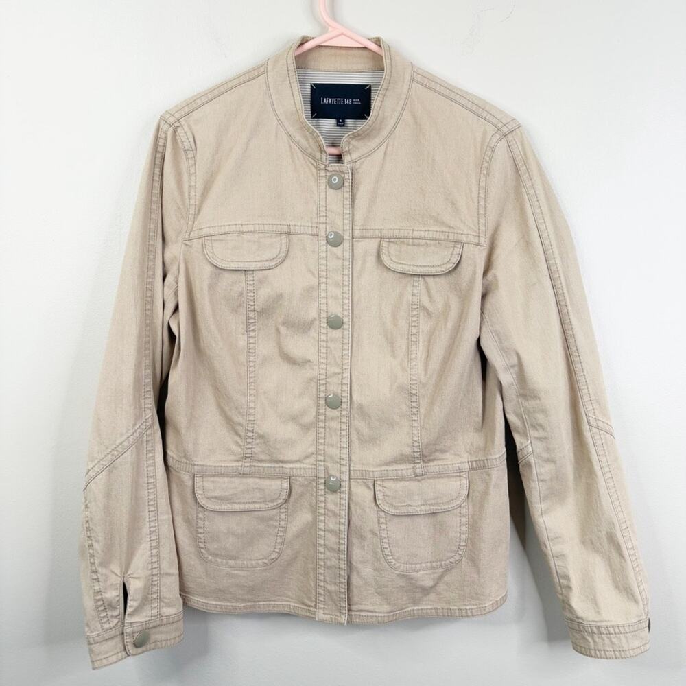 Lafayette 148 Jacket Womens 8 Tan Button Front Neutral Cotton Utility Coat